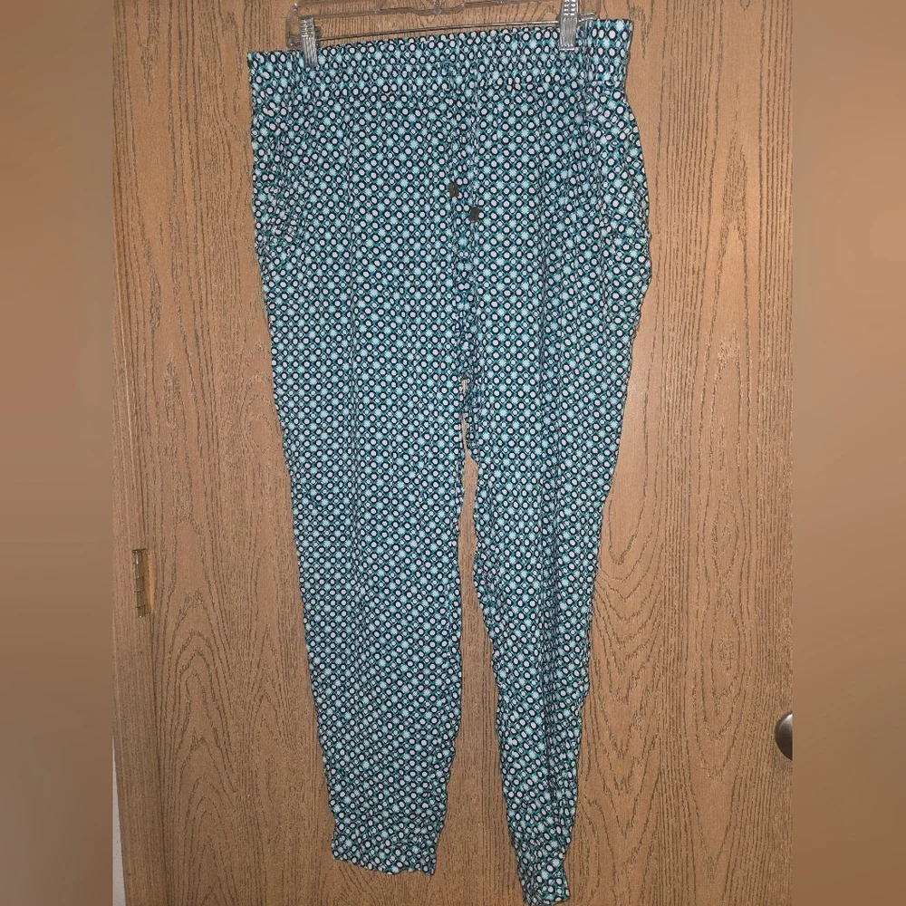 French Laundry Teal and White Geometric Joggers
